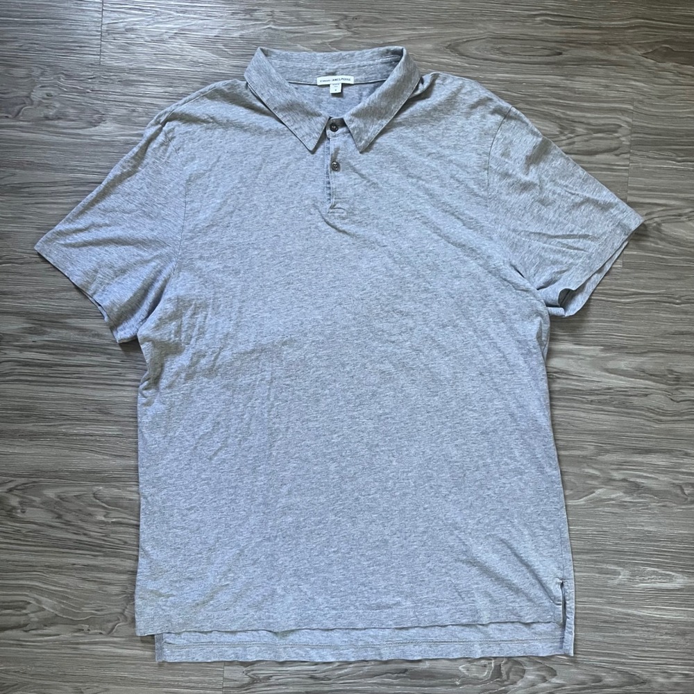 Standard James Perse Mens Grey Short Sleeve Cotton Jersey Polo Shirt Size 4 XL